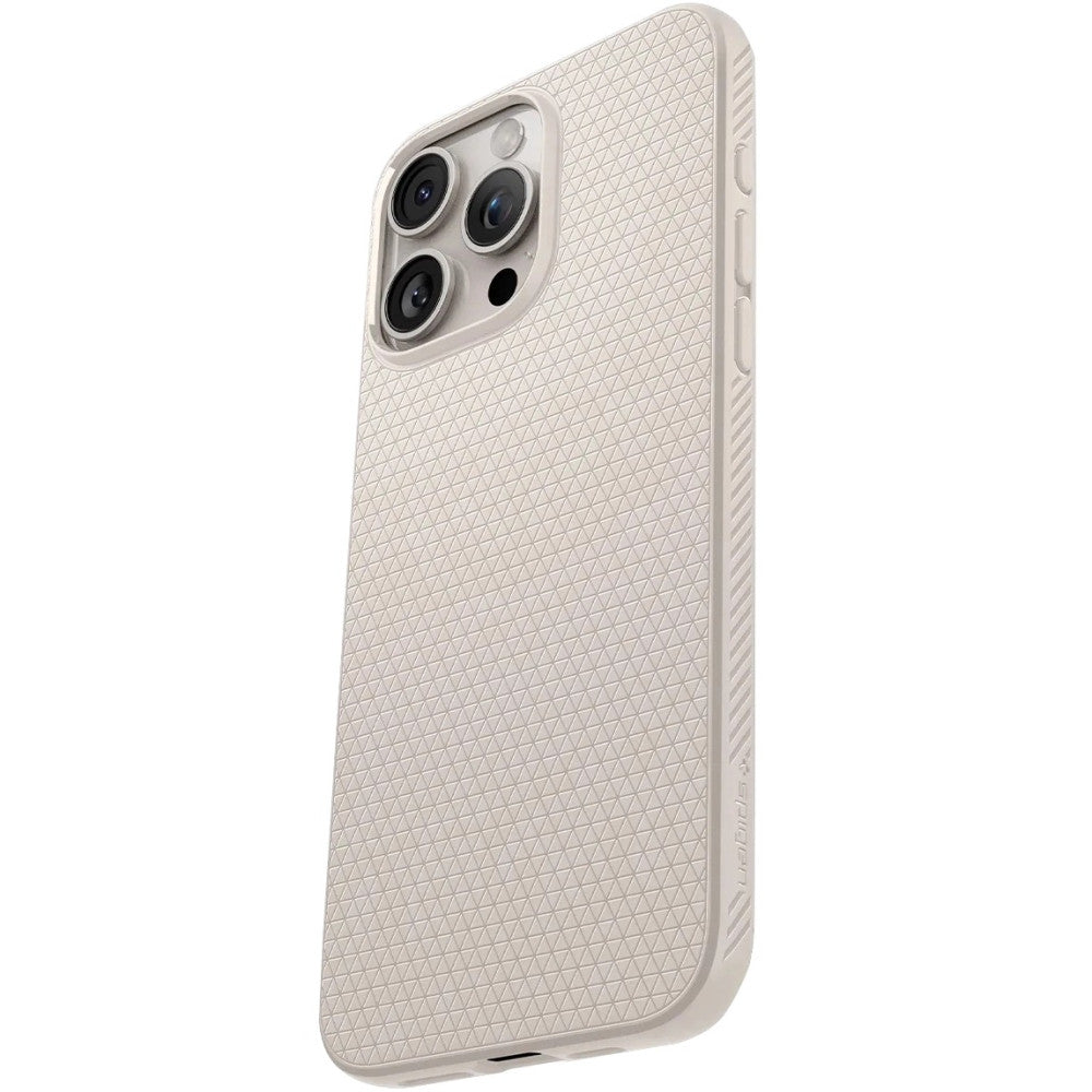 Apple iPhone 15 Pro, Szilikon tok, Spigen Liquid Air, háromszög minta, bézs -  iPhone 15 Pro tok a Domshop kínálatából