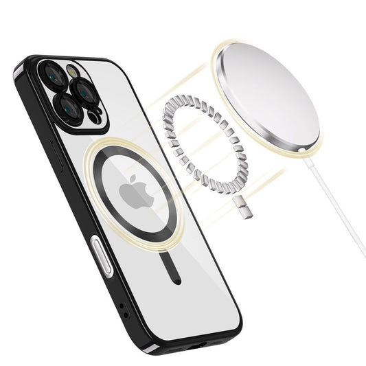 Apple iPhone 16 Pro, Műanyag hátlap védőtok + szilikon keret, közepesen ütésálló, Magsafe töltővel kompatibilis, fényes keret, Magflex Magsafe, átlátszó/fekete -  iPhone 16 Pro tok a Domshop kínálatából