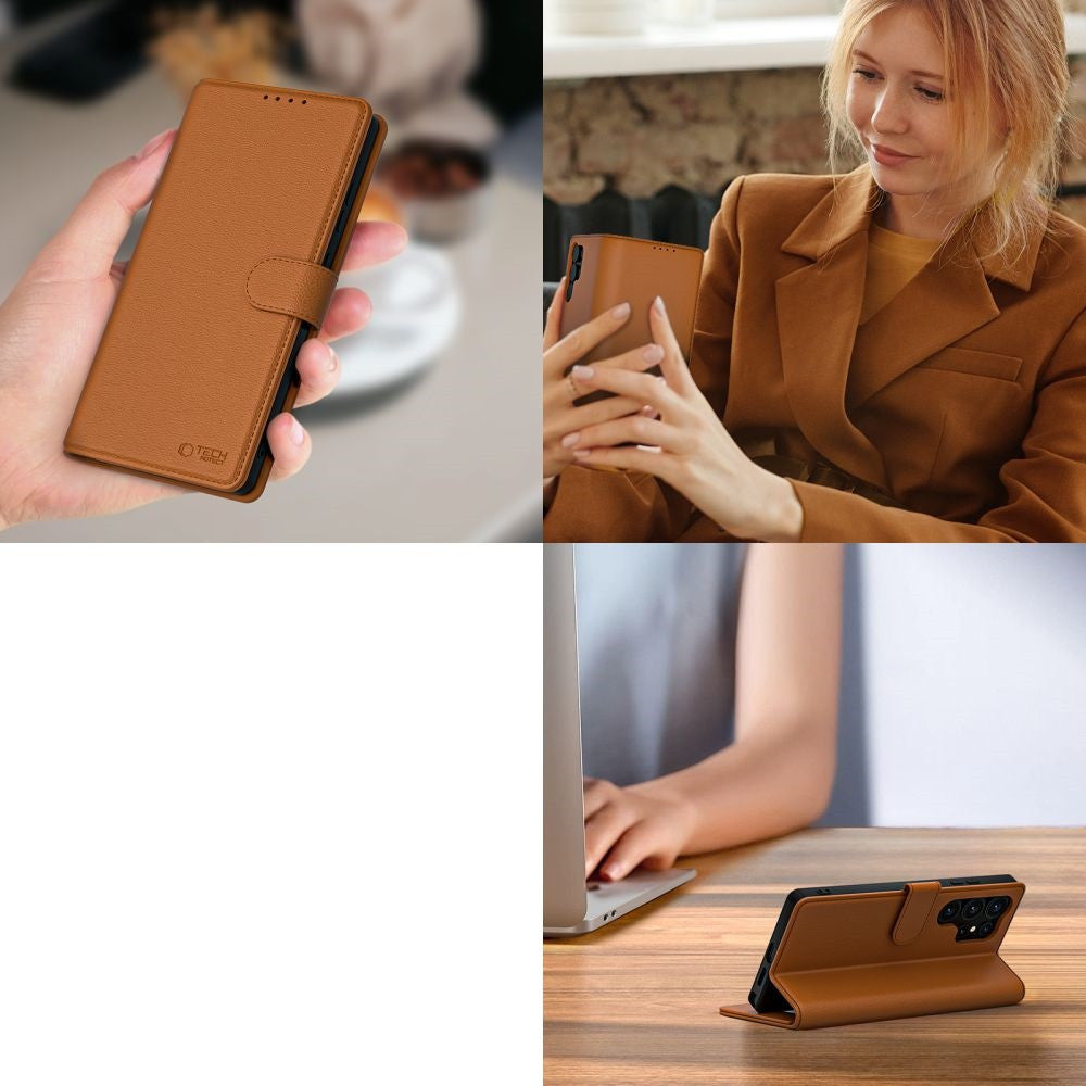 Apple iPhone 16e, Oldalra nyíló tok, stand, mágnes csattal, TP Wallett, barna -  iPhone 16e tok a Domshop kínálatából