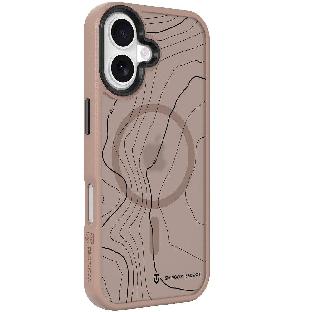 Apple iPhone 17, Műanyag hátlap védőtok + szilikon keret, közepesen ütésálló, Magsafe kompatibilis, térkép minta, Tactical MagForce Hyperstealth Sika, áttetsző/barna