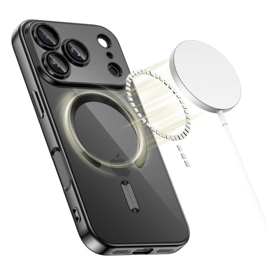 Apple iPhone 17, Műanyag hátlap védőtok + szilikon keret, közepesen ütésálló, Magsafe töltővel kompatibilis, fényes keret, Magflex Magsafe, átlátszó/fekete -  iPhone 17 tok a Domshop kínálatából