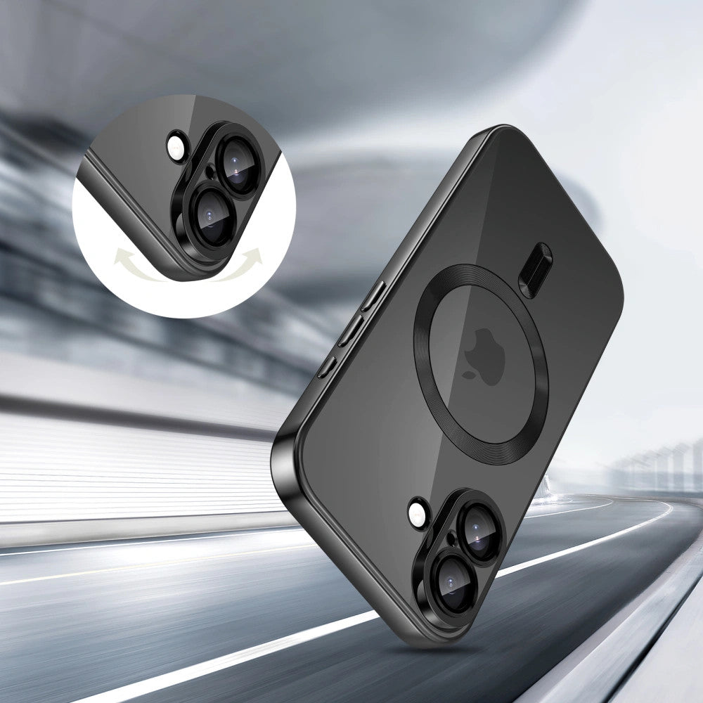 Apple iPhone 17, Műanyag hátlap védőtok + szilikon keret, közepesen ütésálló, Magsafe töltővel kompatibilis, fényes keret, Magflex Magsafe, átlátszó/fekete -  iPhone 17 tok a Domshop kínálatából