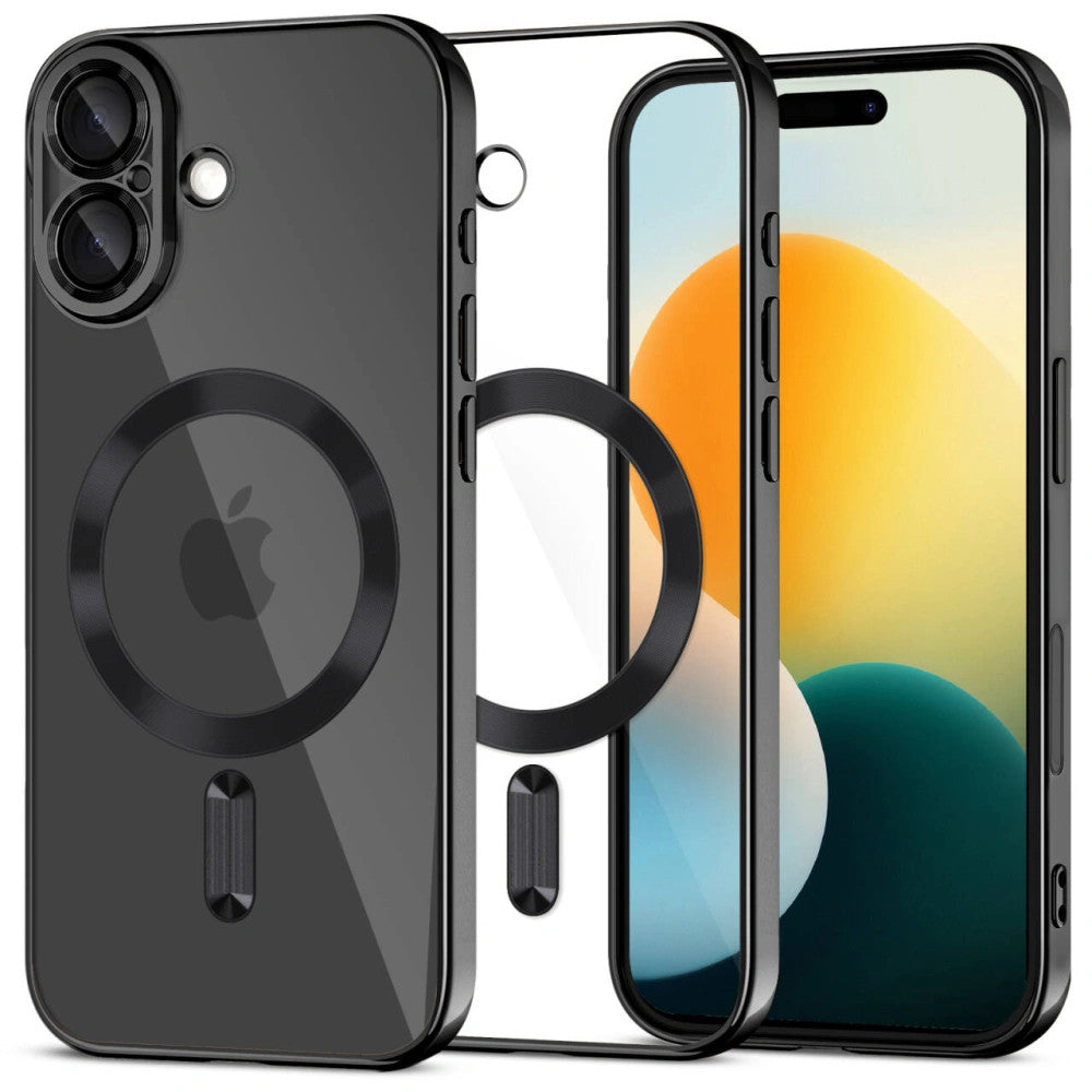 Apple iPhone 17, Műanyag hátlap védőtok + szilikon keret, közepesen ütésálló, Magsafe töltővel kompatibilis, fényes keret, Magflex Magsafe, átlátszó/fekete -  iPhone 17 tok a Domshop kínálatából