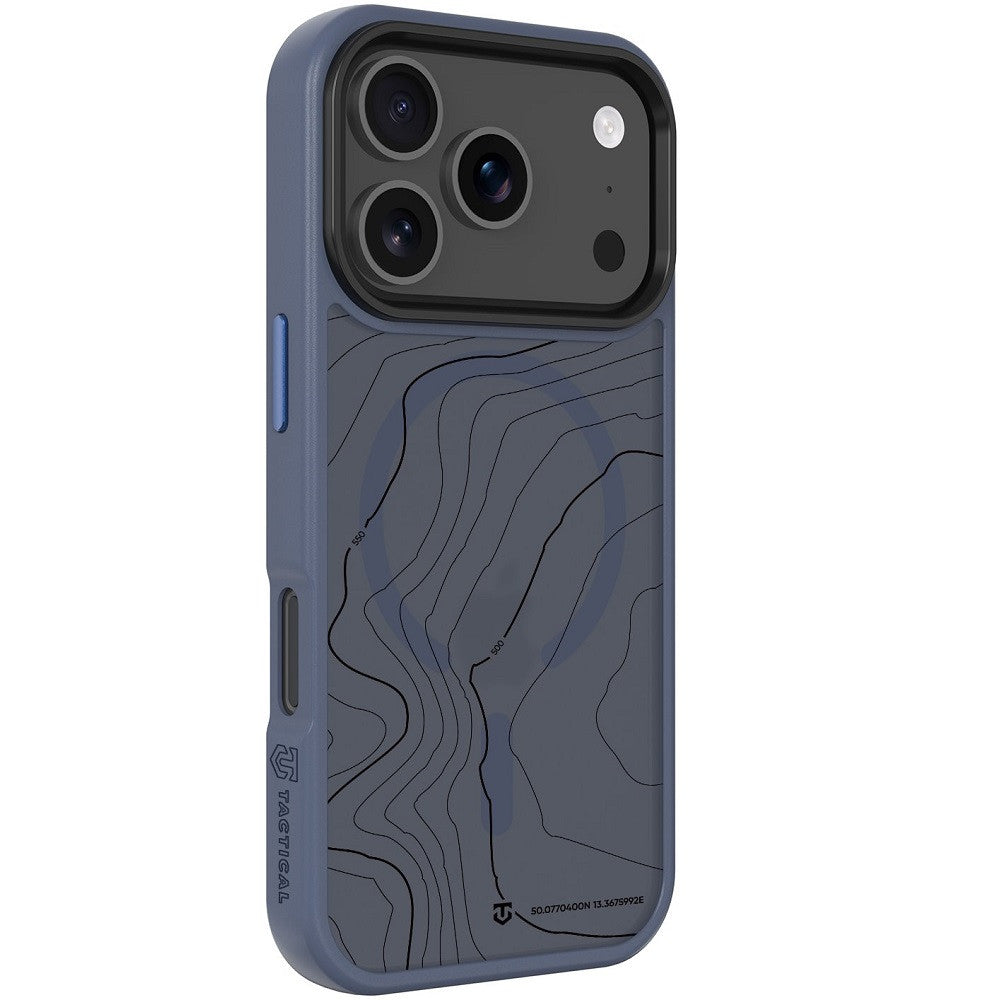 Apple iPhone 17 Pro, Műanyag hátlap védőtok + szilikon keret, közepesen ütésálló, Magsafe kompatibilis, térkép minta, Tactical MagForce Hyperstealth Sika, áttetsző/sötétkék