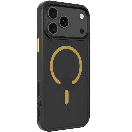 Apple iPhone 17 Pro Max, Műanyag hátlap védőtok + szilikon keret, közepesen ütésálló, Magsafe kompatibilis, Tactical MagForce Hyperstealth 2.0, áttetsző/fekete/sárga -  iPhone 17 Pro Max tok a Domshop kínálatából