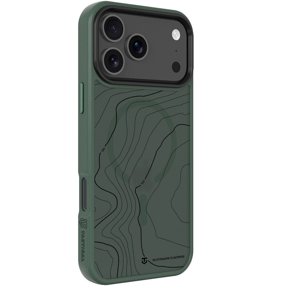 Apple iPhone 17 Pro Max, Műanyag hátlap védőtok + szilikon keret, közepesen ütésálló, Magsafe kompatibilis, térkép minta, Tactical MagForce Hyperstealth Sika, áttetsző/zöld
