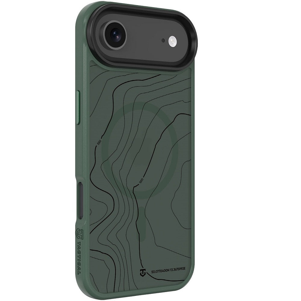 Apple iPhone Air (2025), Műanyag hátlap védőtok + szilikon keret, közepesen ütésálló, Magsafe kompatibilis, térkép minta, Tactical MagForce Hyperstealth Sika, áttetsző/zöld