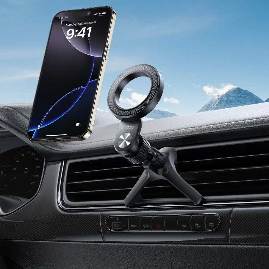 Autós tartó, szellőzőrácsra rögzíthető, 360°-ban forgatható, mágneses, Magsafe kompatibilis, Magsafe gyűrűvel, TP N53 Magnetic Magsafe, fekete -  Autós tartó a Domshop kínálatából