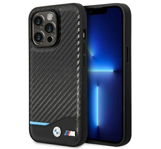 BMW Leather Carbon Apple iPhone 14 Pro hátlap tok, fekete -  iPhone 14 Pro tok a Domshop kínálatából
