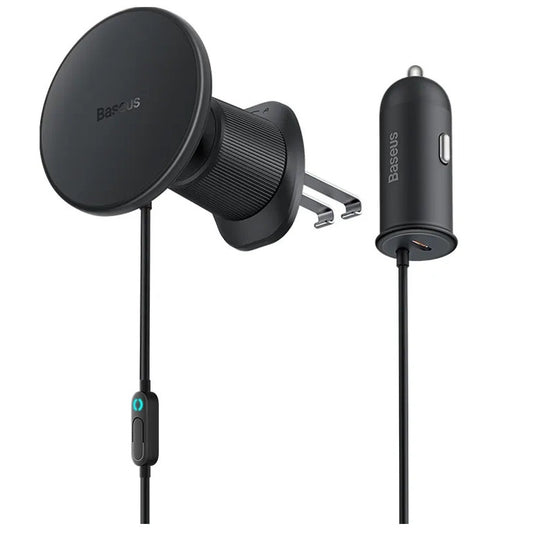 Baseus CW01 USB-C mágneses autós telefontartó autós töltővel, szellőzőrácsra, 15W + 25W, fekete -  Autós tartó a Domshop kínálatából