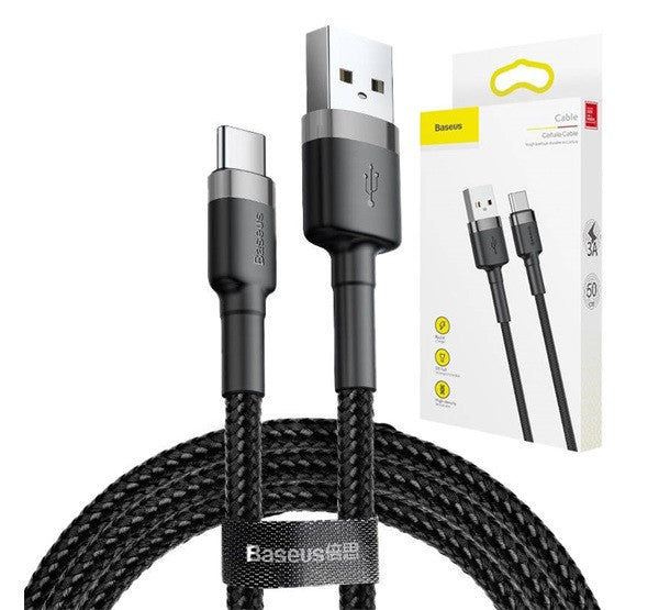 Baseus Cafule USB / USB-C töltő- és adatkábel, 2A, 3m, szürke-fekete -  USB-C kábel a Domshop kínálatából