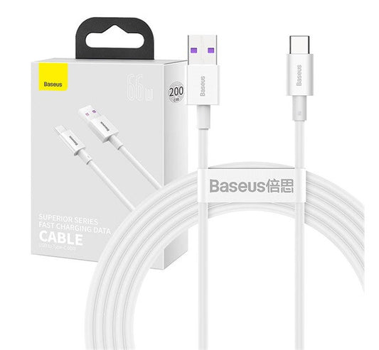 Baseus Superior USB-USB-C kábel, 66W, 2 m, fehér -  USB-C kábel a Domshop kínálatából