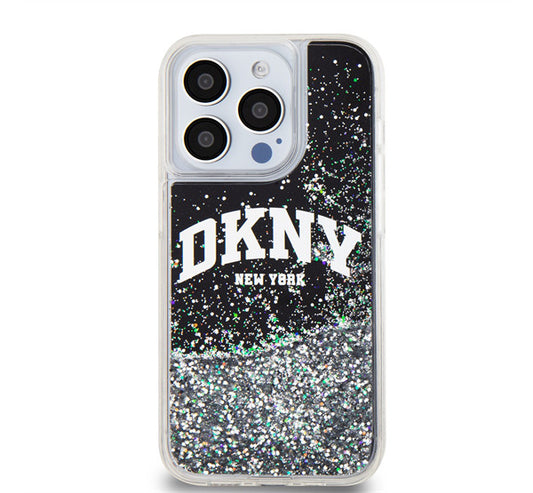 DKNY Liquid Glitter Arch Logo iPhone 15 Pro hátlap tok, fekete -  iPhone 15 Pro tok a Domshop kínálatából