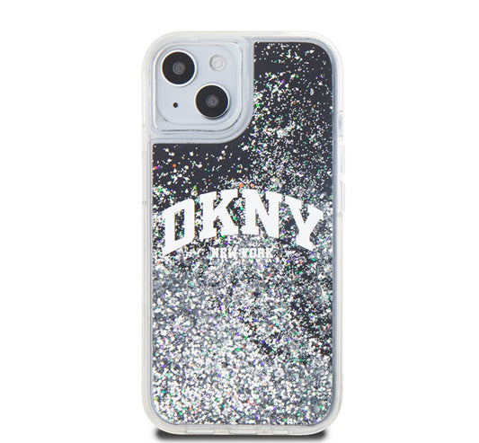 DKNY Liquid Glitter Arch Logo iPhone 15 hátlap tok, fekete -  iPhone 15 tok a Domshop kínálatából
