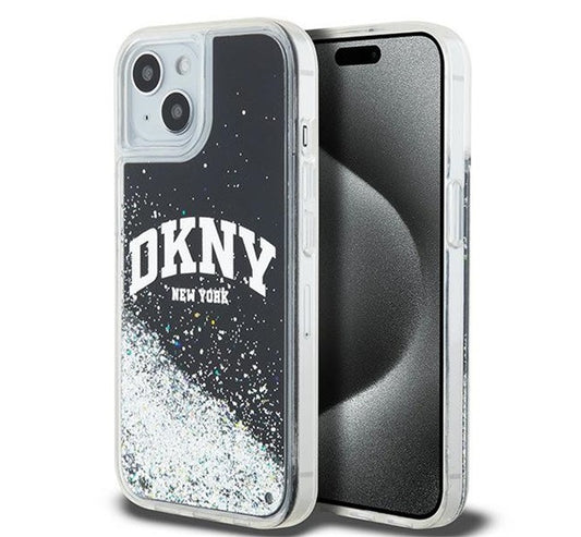 DKNY Liquid Glitter Big Logo Apple iPhone 15 Plus / 14 Plus hátlap tok, fekete, DKHCP15MLBNAEK -  iPhone 15 Plus tok a Domshop kínálatából