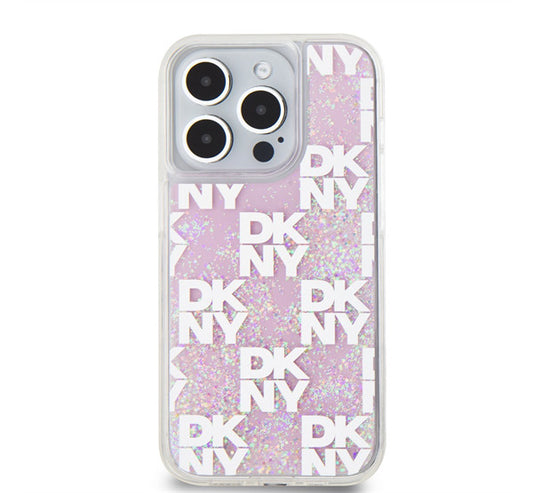 DKNY Liquid Glitter Checkered Pattern iPhone 15 Pro hátlap tok, rózsaszín -  iPhone 15 Pro tok a Domshop kínálatából