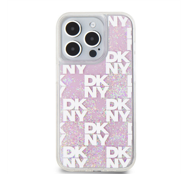 DKNY Liquid Glitter Checkered Pattern iPhone 15 Pro hátlap tok, rózsaszín -  iPhone 15 Pro tok a Domshop kínálatából
