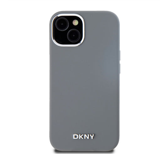 DKNY Liquid Silicone Silver Metal Logo Magsafe iPhone 15 hátlap tok, szürke -  iPhone 15 tok a Domshop kínálatából