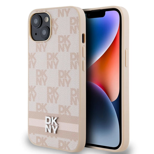 DKNY PU Leather Checkered Pattern and Stripe Tok iPhone 15 készülékhez rózsaszín -  iPhone 15 tok a Domshop kínálatából