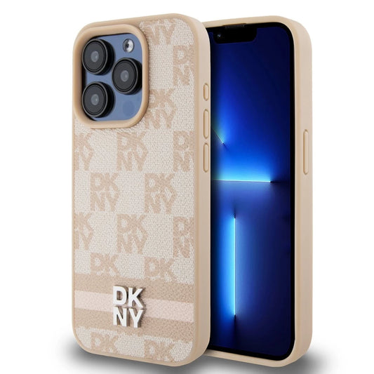 DKNY PU Leather Checkered Pattern and Stripe tok iPhone 14 Pro Max készülékhez rózsaszín -  iPhone 14 Pro Max tok a Domshop kínálatából