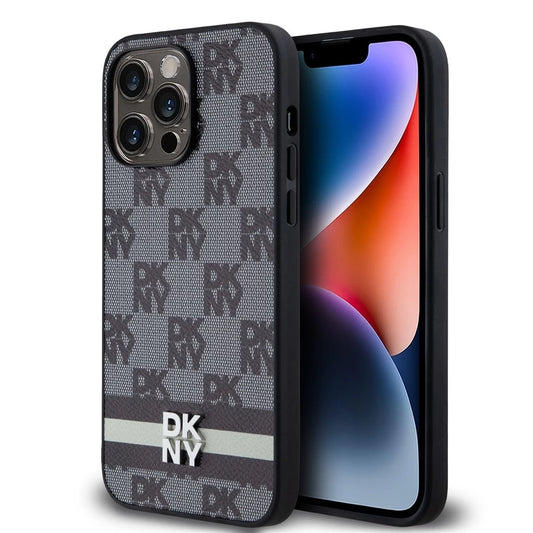 DKNY PU Leather Checkered Pattern and Stripe tok iPhone 15 Pro Max készülékhez fekete -  iPhone 15 Pro Max tok a Domshop kínálatából