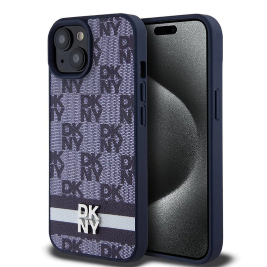 DKNY PU Leather Checkered Pattern and Stripe tok iPhone 15 készülékhez kék -  iPhone 15 tok a Domshop kínálatából