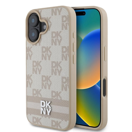 DKNY PU Leather Checkered Pattern and Stripe tok iPhone 16 készülékhez rózsaszín -  iPhone 16 tok a Domshop kínálatából
