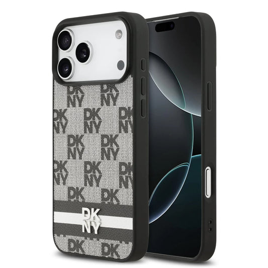 DKNY PU Leather Checkered Pattern and Stripe tok iPhone 17 Pro Max készülékhez fekete -  iPhone 17 Pro Max tok a Domshop kínálatából