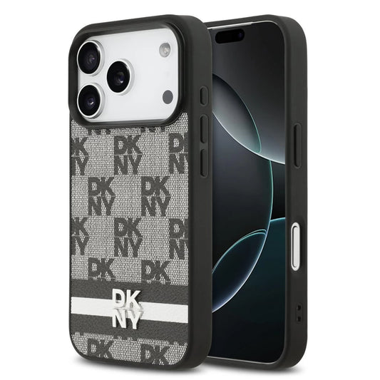 DKNY PU Leather Checkered Pattern and Stripe tok iPhone 17 Pro készülékhez fekete -  iPhone 17 Pro tok a Domshop kínálatából