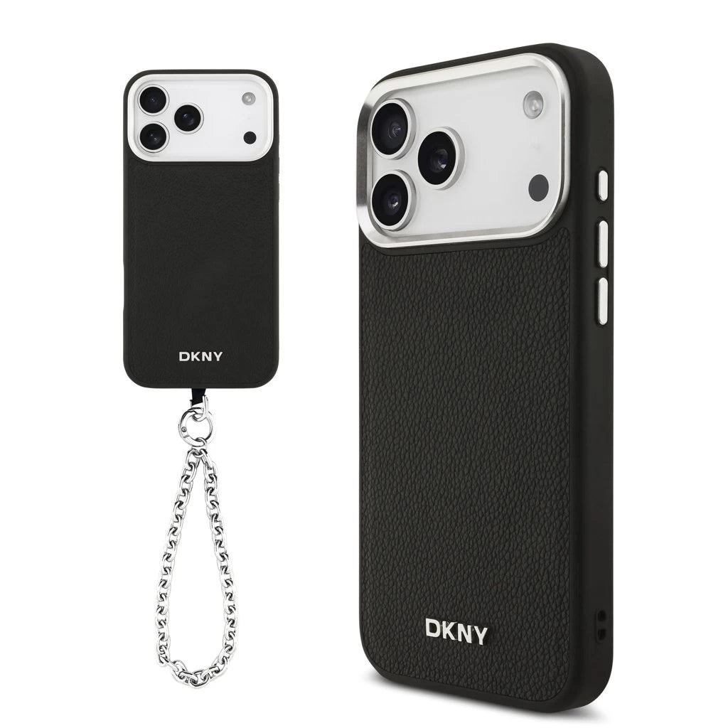DKNY PU Leather Metal Logo Wrist Chain MagSafe tok iPhone 17 Pro Max készülékhez fekete -  iPhone 17 Pro Max tok a Domshop kínálatából