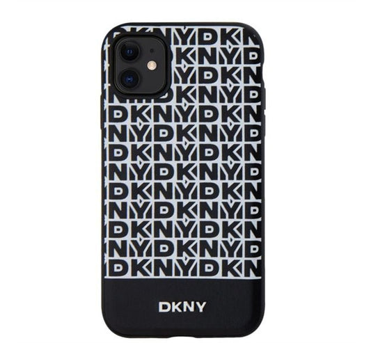 DKNY PU Leather Repeat Pattern Bottom Stripe Apple iPhone 11 Magsafe kompatibilis hátlap tok, fekete -  iPhone 11 tok a Domshop kínálatából