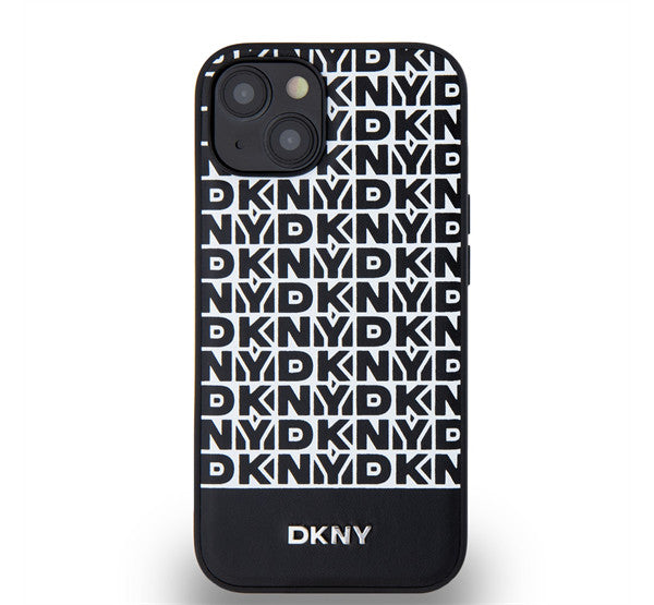 DKNY PU Leather Repeat Pattern Bottom Stripe Apple iPhone 13 Magsafe kompatibilis hátlap tok, fekete -  iPhone 13/14 tok a Domshop kínálatából
