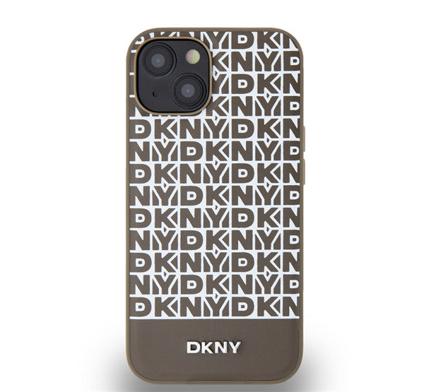 DKNY PU Leather Repeat Pattern Bottom Stripe Apple iPhone 14 Magsafe kompatibilis hátlap tok, barna -  iPhone 13/14 tok a Domshop kínálatából