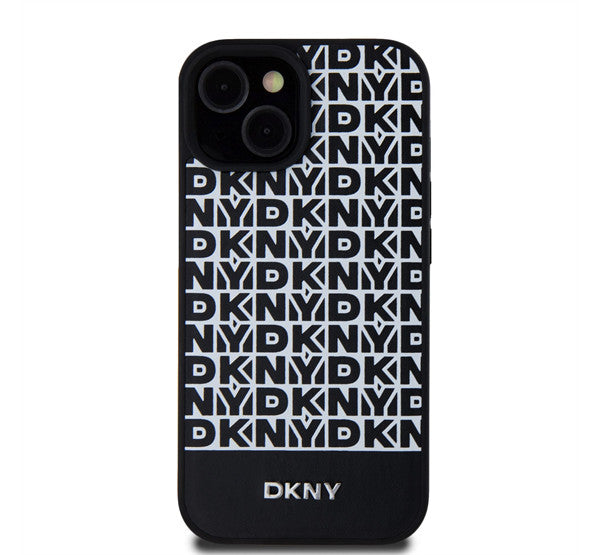 DKNY PU Leather Repeat Pattern Bottom Stripe Apple iPhone 15 Magsafe kompatibilis hátlap tok, fekete -  iPhone 15 tok a Domshop kínálatából