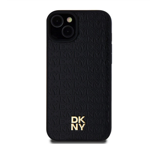 DKNY PU Leather Repeat Pattern Stack Logo Apple iPhone 15 Plus Magsafe kompatibilis hátlap tok, fekete -  iPhone 15 Plus tok a Domshop kínálatából