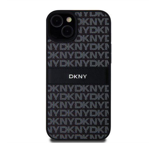 DKNY PU Leather Repeat Pattern Tonal Stripe Apple iPhone 15 Plus hátlap tok, fekete -  iPhone 15 Plus tok a Domshop kínálatából