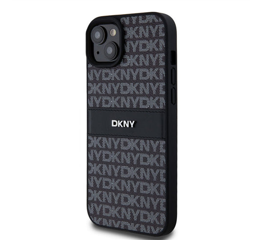 DKNY PU Leather Repeat Pattern Tonal Stripe Apple iPhone 15 Plus hátlap tok, fekete -  iPhone 15 Plus tok a Domshop kínálatából