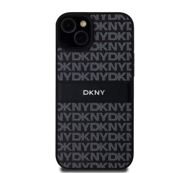 DKNY PU Leather Repeat Pattern Tonal Stripe Apple iPhone 15 Plus hátlap tok, fekete -  iPhone 15 Plus tok a Domshop kínálatából
