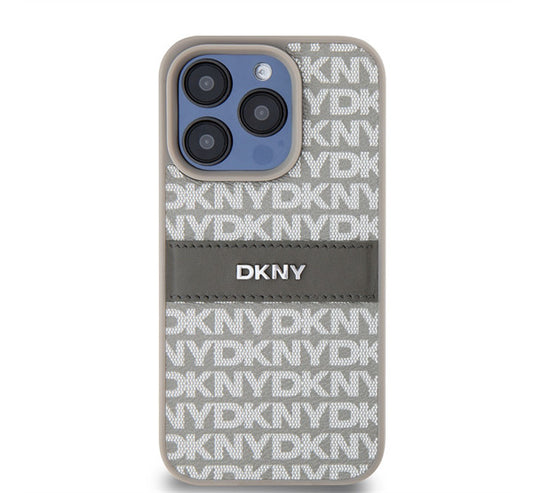DKNY PU Leather Repeat Pattern Tonal Stripe iPhone 14 Pro Max hátlap tok, bézs -  iPhone 14 Pro Max tok a Domshop kínálatából