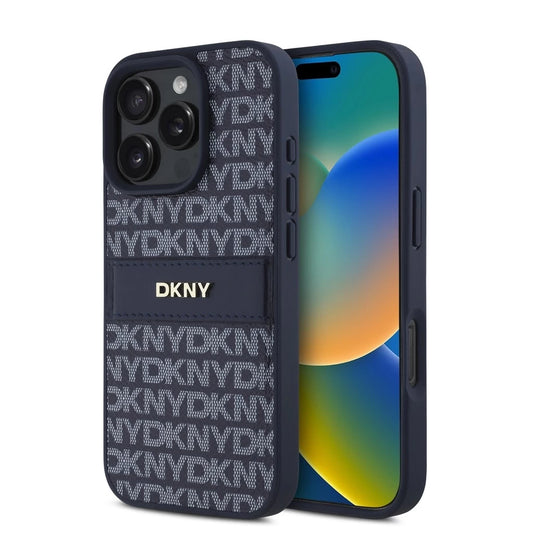 DKNY PU Leather Repeat Pattern Tonal Stripe tok iPhone 16 Pro Max készülékhez kék -  iPhone 16 Pro Max tok a Domshop kínálatából