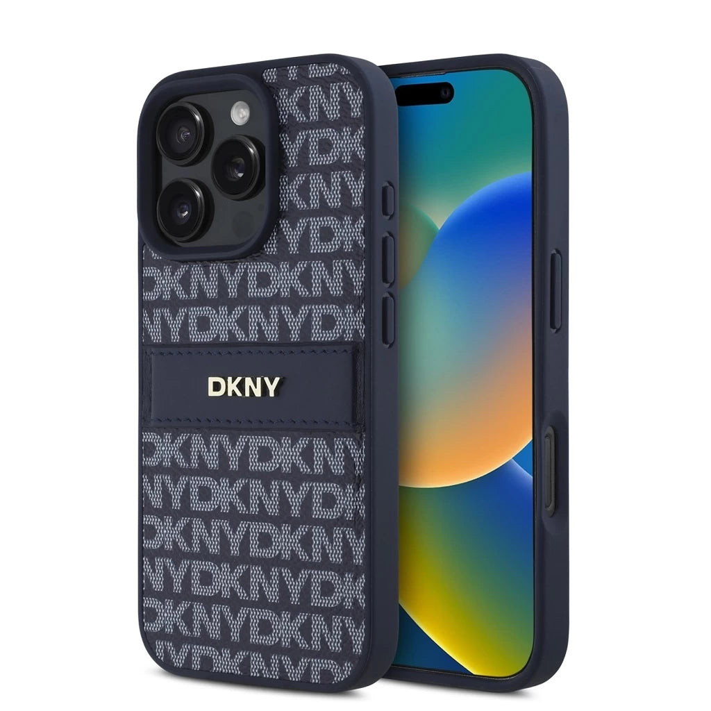 DKNY PU Leather Repeat Pattern Tonal Stripe tok iPhone 16 Pro készülékhez kék -  iPhone 16 Pro tok a Domshop kínálatából