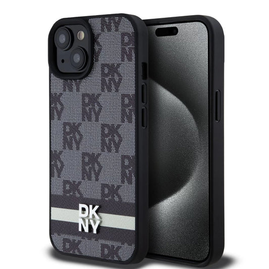 DKNY PU bőr Checkered Pattern and Stripe tok iPhone 15 készülékhez fekete -  iPhone 15 tok a Domshop kínálatából