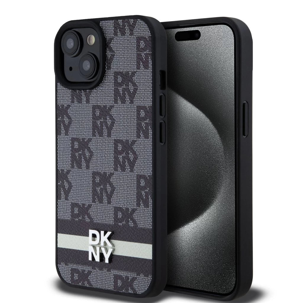 DKNY PU bőr Checkered Pattern and Stripe tok iPhone 15 készülékhez fekete -  iPhone 15 tok a Domshop kínálatából