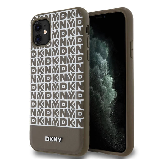 DKNY PU bőr Repeat Pattern Bottom Stripe MagSafe tok iPhone 11 készülékhez barna -  iPhone 11 tok a Domshop kínálatából