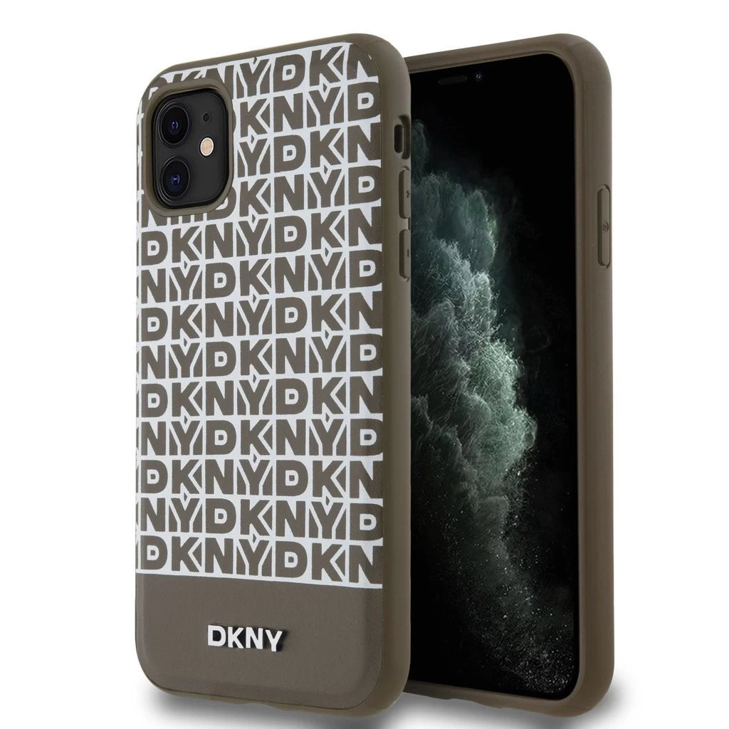 DKNY PU bőr Repeat Pattern Bottom Stripe MagSafe tok iPhone 11 készülékhez barna -  iPhone 11 tok a Domshop kínálatából