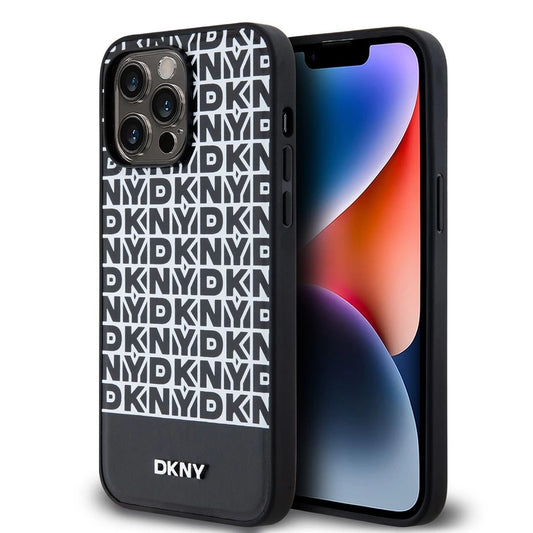 DKNY PU bőr Repeat Pattern Bottom Stripe MagSafe tok iPhone 15 Pro Max készülékhez fekete -  iPhone 15 Pro Max tok a Domshop kínálatából