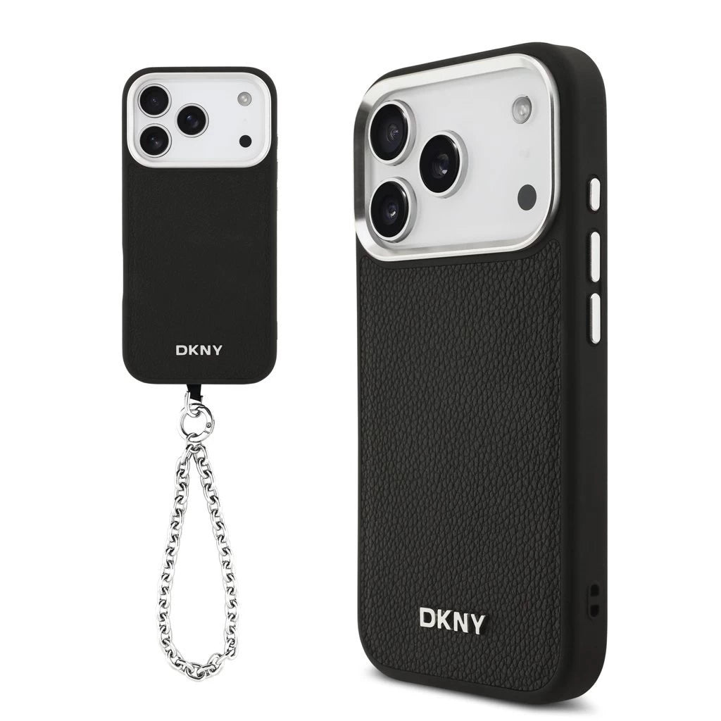 DKNY PU bőr fém logós csuklókarkötős MagSafe tok iPhone 17 Pro készülékhez fekete -  iPhone 17 Pro tok a Domshop kínálatából