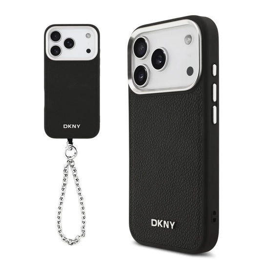 DKNY PU bőr fém logós csuklókarkötős MagSafe tok iPhone 17 Pro készülékhez fekete -  iPhone 17 Pro tok a Domshop kínálatából