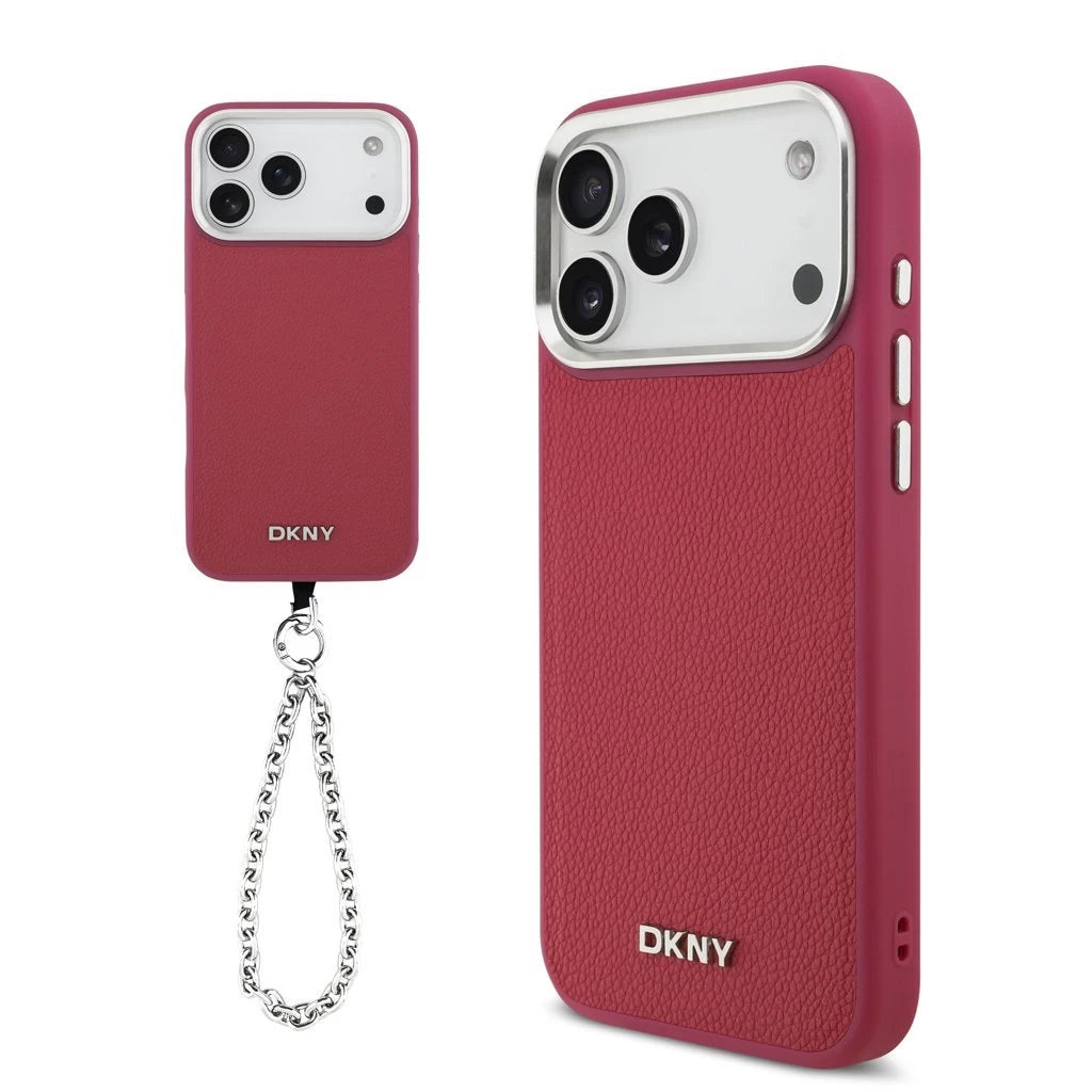 DKNY PU bőr fém logós csuklópánt MagSafe tok iPhone 17 Pro Max készülékhez rózsaszín -  iPhone 17 Pro Max tok a Domshop kínálatából