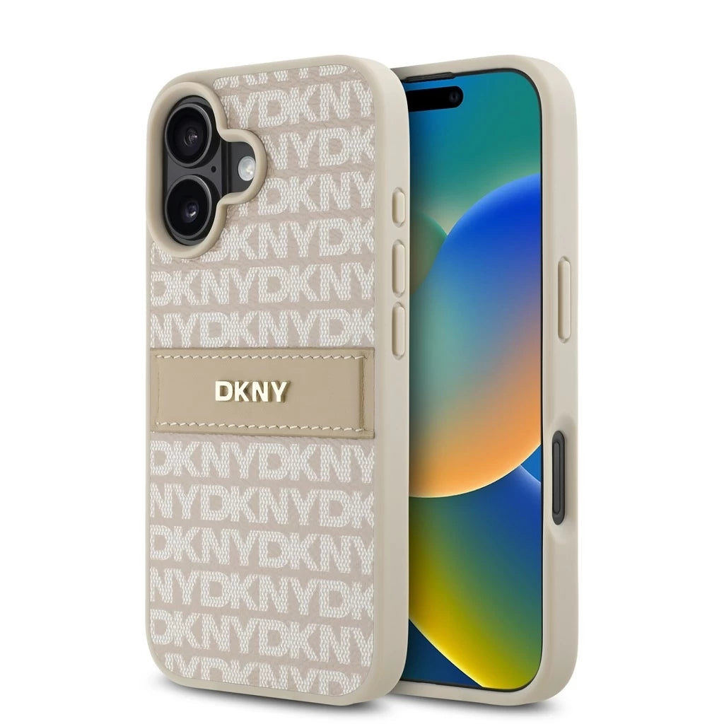 DKNY PU bőr ismétlődő minta Tonal Stripe tok iPhone 16 készülékhez rózsaszín -  iPhone 16 tok a Domshop kínálatából